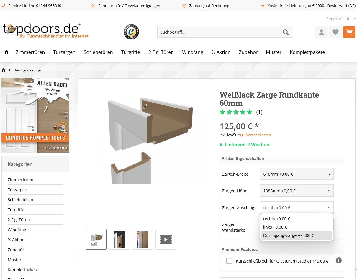 Durchgangszarge im Shop wählen Durchgangszarge im Shop wählen